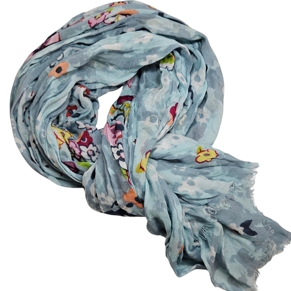 Vera Bradley Blue Floral Woven Rayon Crinkle Rectangle Scarf - Picture 1 of 6